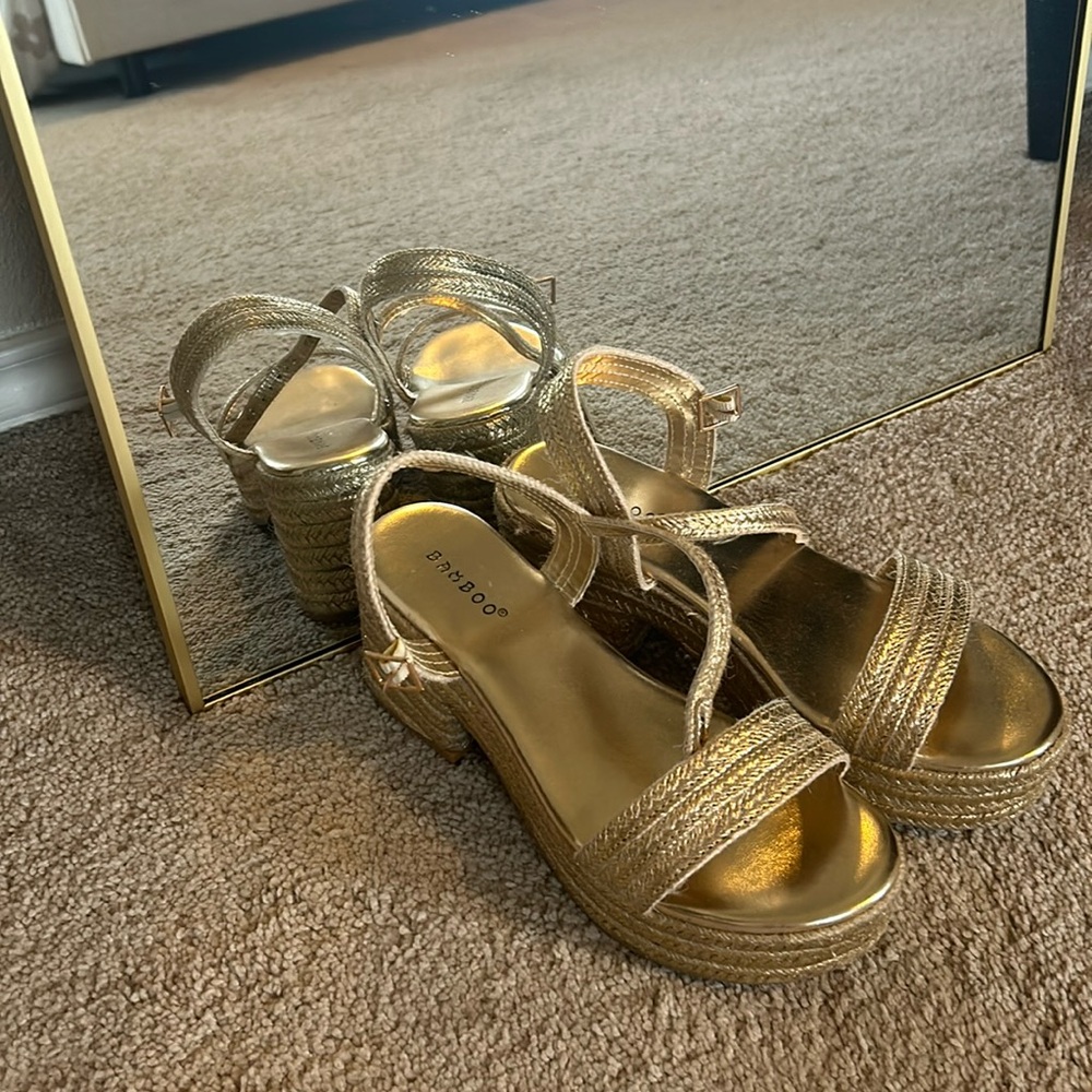 Gold platform sandals size 8